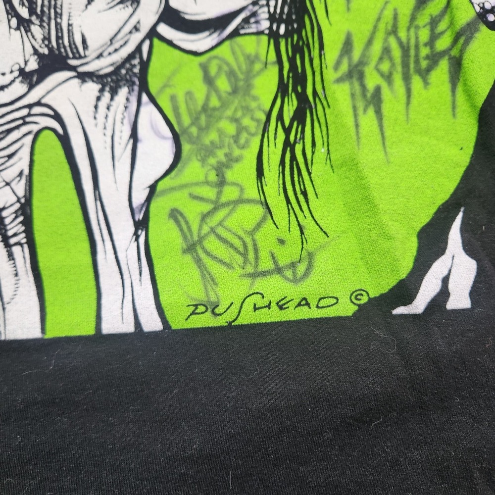 Gravezig Skull Graphic T Shirt Mens XL Black Neon Green Horror Punk Streetwear T - Picture 3 of 9